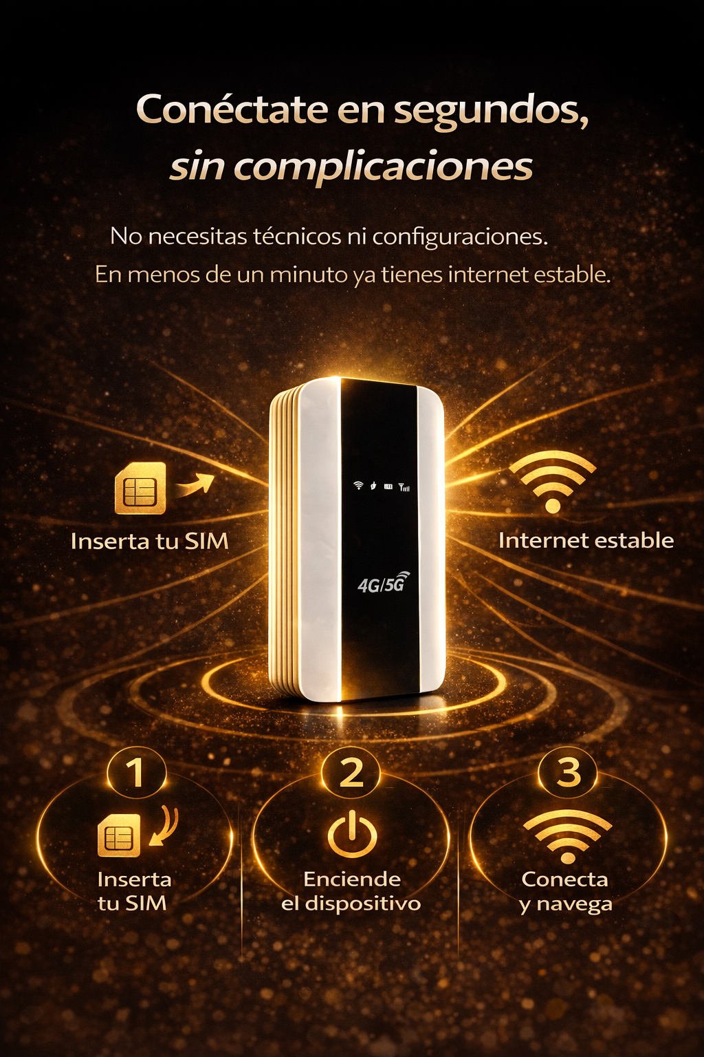 Dispositivo de internet confiable para viajeros y estudiantes, fácil de configurar y con conexión estable en segundos.